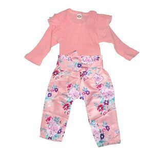 Unbranded Baby Girl Pink Ribbed Bodysuit And Floral Satin Pants 12-18 Months‎